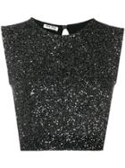 Miu Miu Sequin Embroidered Cropped Top - Black