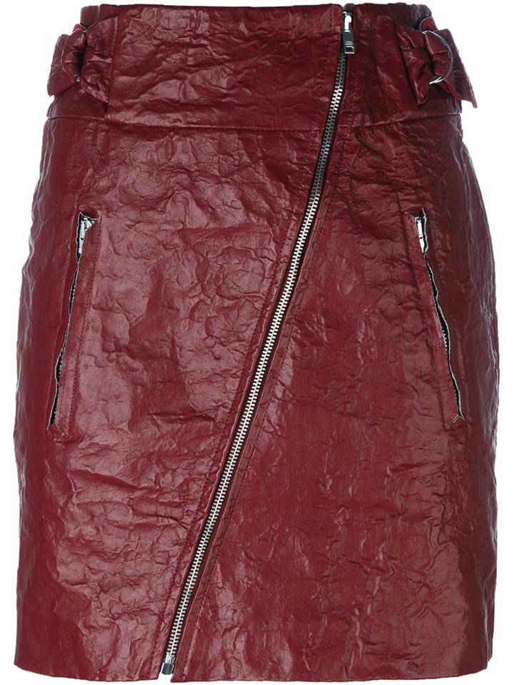 Isabel Marant Creased Diagonal Zip Skirt, Women's, Size: 36, Red, Polyester/polyurethane/viscose/cotton