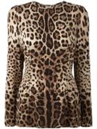 Dolce & Gabbana Leopard Print Top, Women's, Size: 42, Brown, Silk/spandex/elastane