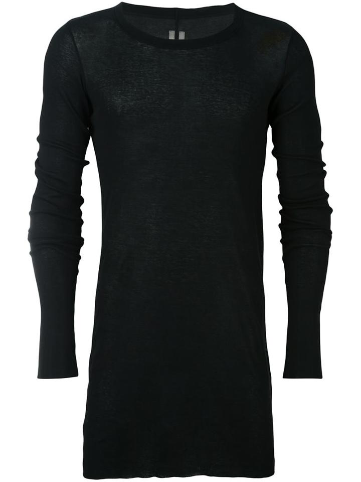 Rick Owens Long Length T-shirt, Men's, Size: Small, Black, Cotton