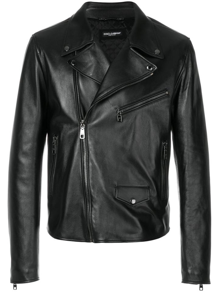 Dolce & Gabbana Leopard Print Biker Jacket - Black
