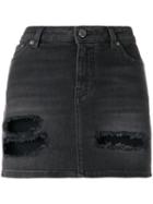 Givenchy - Distressed Denim Mini Skirt - Women - Cotton/spandex/elastane - 38, Grey, Cotton/spandex/elastane