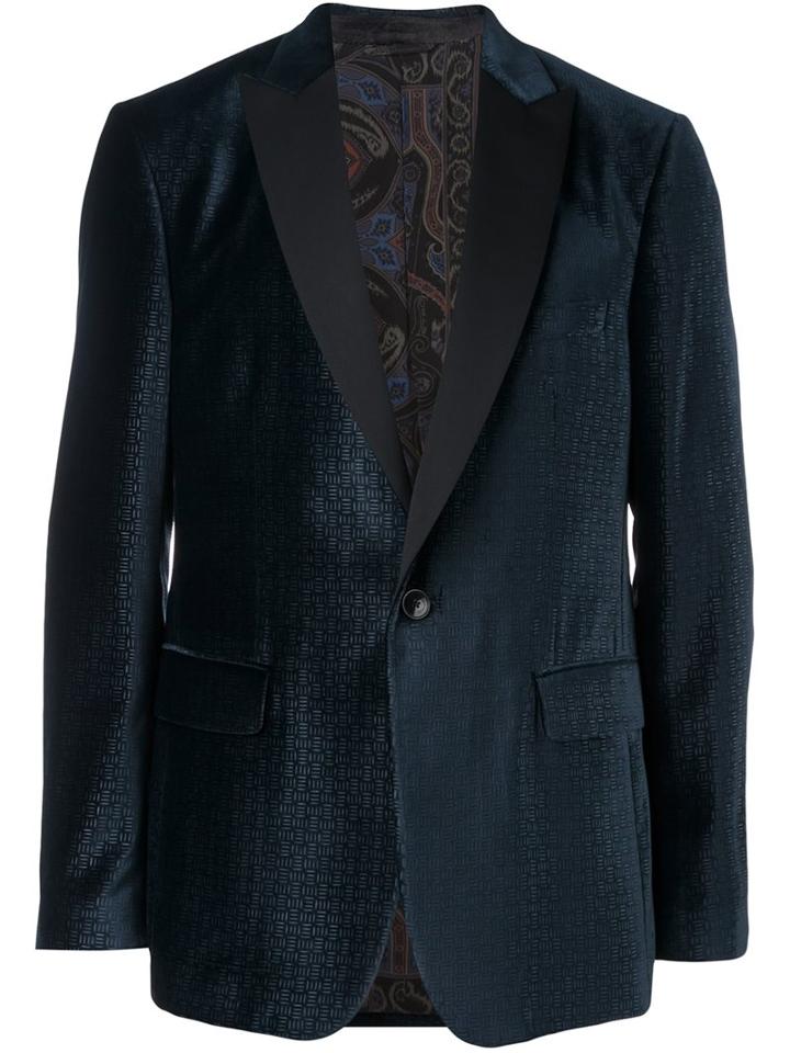 Etro Tuxedo Blazer, Men's, Size: 52, Blue, Silk/polyester