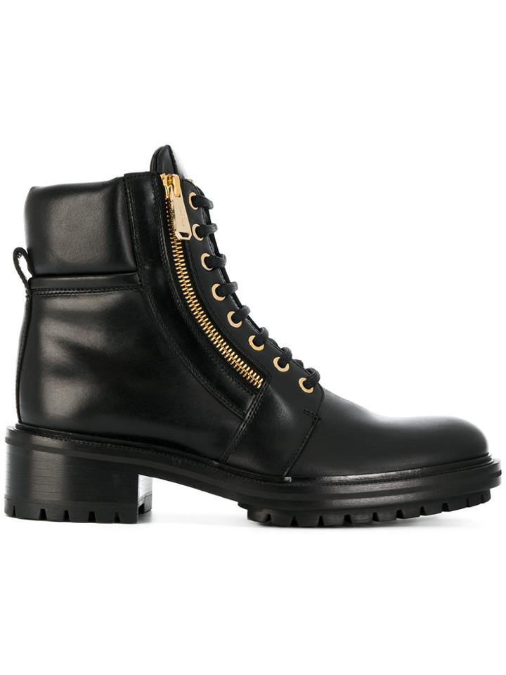 Balmain Zip Lace-up Ankle Boots - Black
