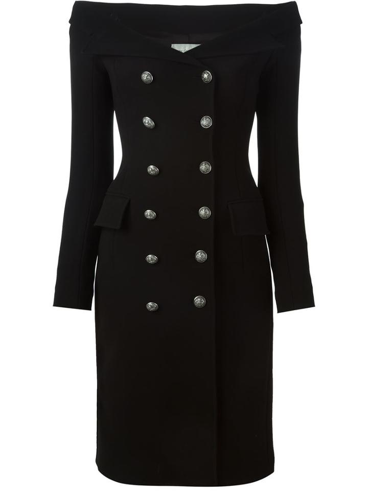 Faith Connexion Double Breasted Fitted Dress, Women's, Size: 38, Black, Polyester/triacetate/viscose
