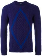 Drumohr Cable Knit Jumper, Men's, Size: 50, Blue, Lambs Wool