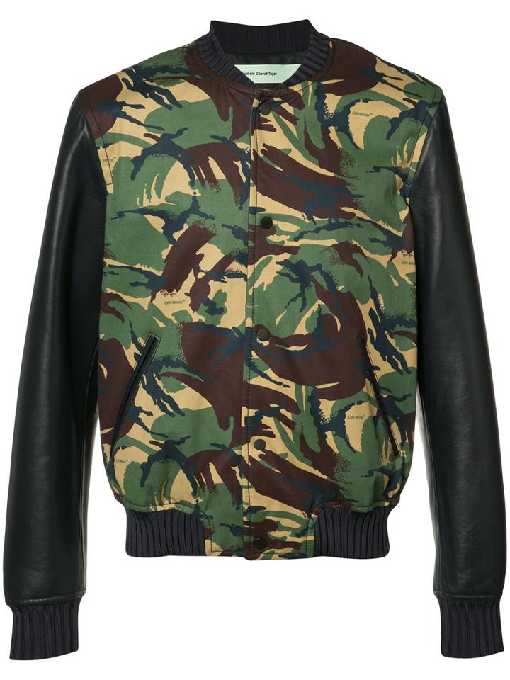 Off-white Camouflage Bomber Jacket, Men's, Size: Xl, Black, Cotton/lamb Skin/viscose