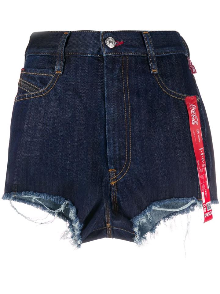 Diesel Recycled Denim Shorts With Print And Ribbon Details - Blue