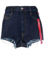 Diesel Recycled Denim Shorts With Print And Ribbon Details - Blue