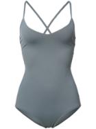 Malia Mills Lace Up Back Swimsuit, Women's, Size: 4, Grey, Nylon/spandex/elastane