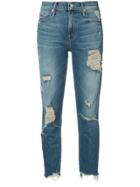 Mother Ripped Cropped Jeans - Blue