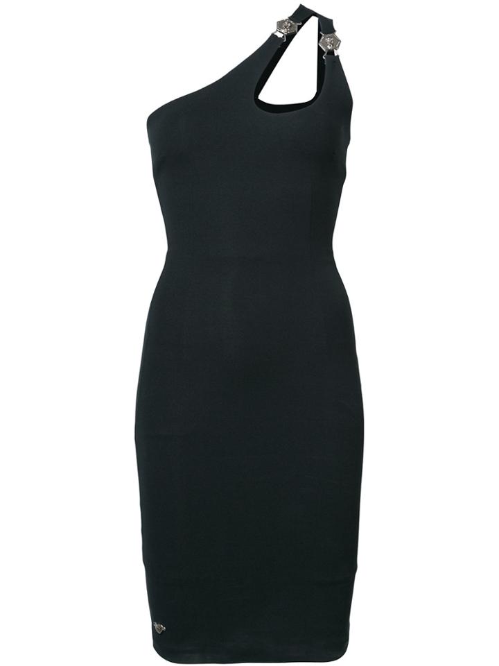 Philipp Plein Sidecar One Shoulder Cocktail Dress - Black