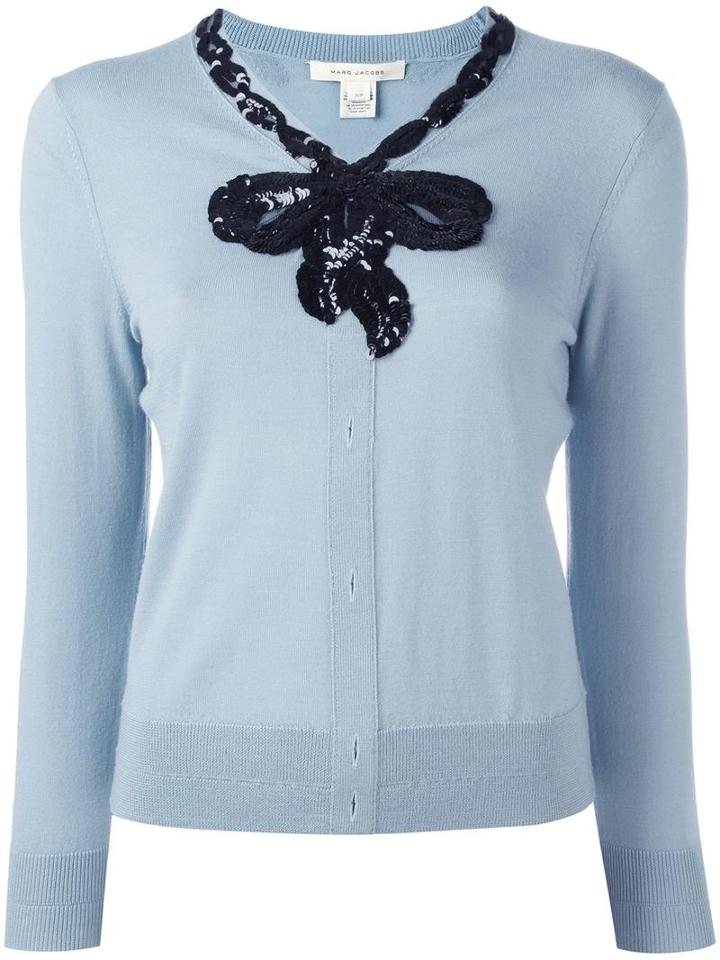 Marc Jacobs Sequinned Bow Jumper, Women's, Size: Small, Blue, Wool