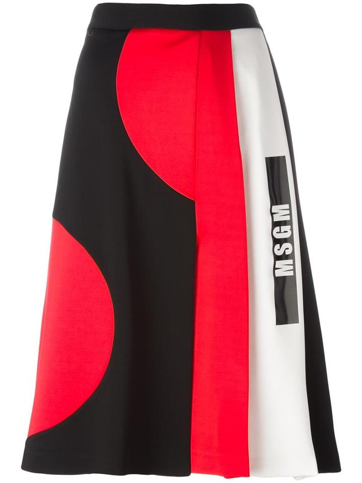 Msgm Colour Block Logo Print Skirt, Women's, Size: 42, Black, Viscose/spandex/elastane