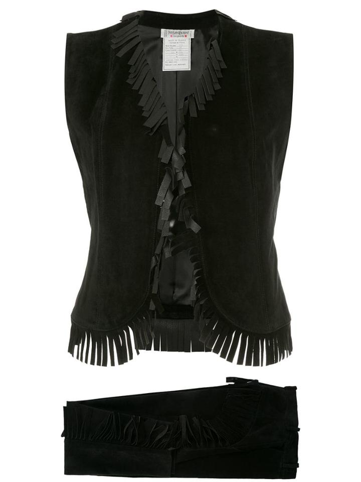 Yves Saint Laurent Vintage Fringe Blouse & Trousers - Black