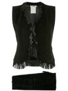 Yves Saint Laurent Vintage Fringe Blouse & Trousers - Black