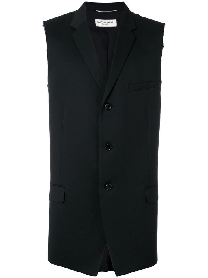 Saint Laurent - Sleeveless Raw Edge Blazer - Men - Silk/cotton - 50, Black, Silk/cotton