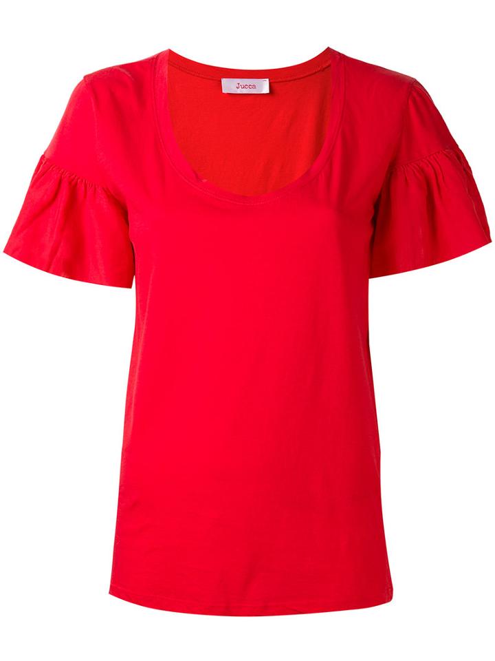 Jucca - Ruffled Shortsleeved T-shirt - Women - Cotton - L, Red, Cotton