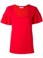 Jucca - Ruffled Shortsleeved T-shirt - Women - Cotton - L, Red, Cotton