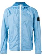 Stone Island Zipped Hooded Jacket, Men's, Size: Large, Blue, Polyurethane Resin/polyamide