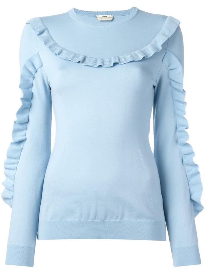 Fendi Frill Trim Jumper, Women's, Size: 42, Blue, Polyamide/spandex/elastane/cashmere