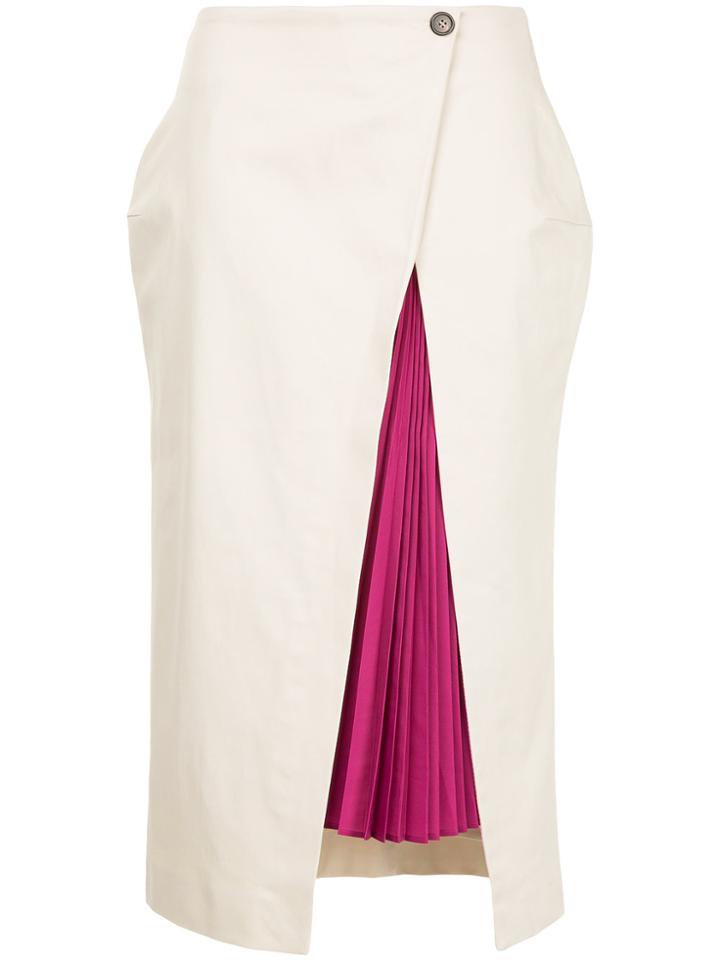 Aalto Pleated Detail Side Slit Skirt - Yellow & Orange