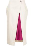 Aalto Pleated Detail Side Slit Skirt - Yellow & Orange