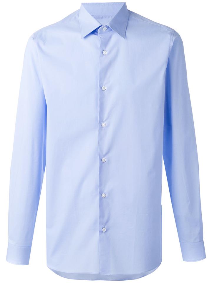 Z Zegna Popeline Shirt, Men's, Size: 42, Blue, Cotton/spandex/elastane