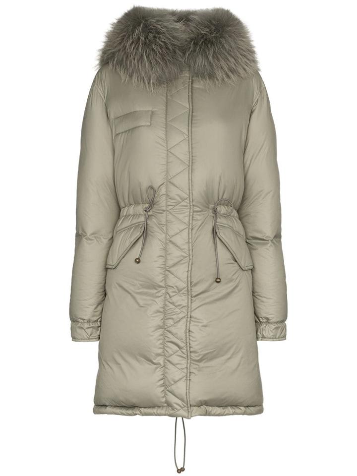 Mr & Mrs Italy Rosemary Raccoon Fur Trimmed Feather Down Puffer Coat -