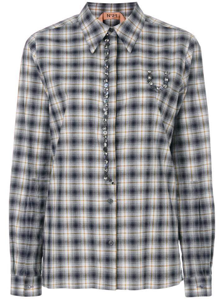 No21 Gemstone Embroidered Plaid Shirt - Grey