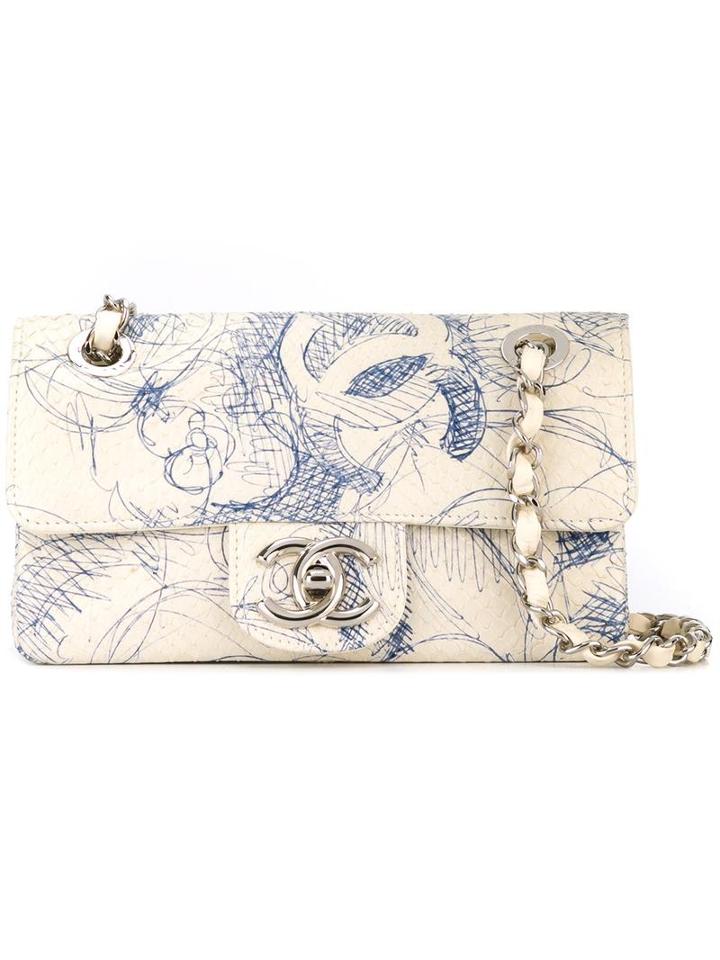 Chanel Vintage Scribble Print Shoulder Bag, Women's, White