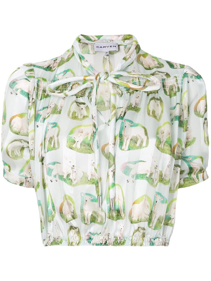 Carven Sheep Print Cropped Shirt - Green