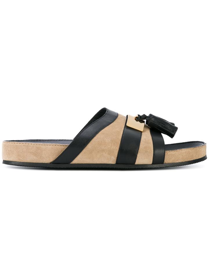 Balmain Tassel-trimmed Slider Sandals - Nude & Neutrals