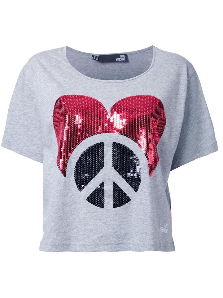 Love Moschino Sequined Logo T-shirt, Women's, Size: 44, Grey, Cotton