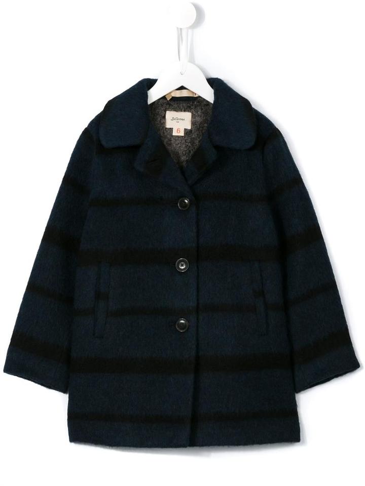Bellerose Kids Striped Single Breasted Coat, Girl's, Size: 10 Yrs, Blue