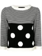 Boutique Moschino - Striped Dotted Jumper - Women - Virgin Wool - 44, Black, Virgin Wool