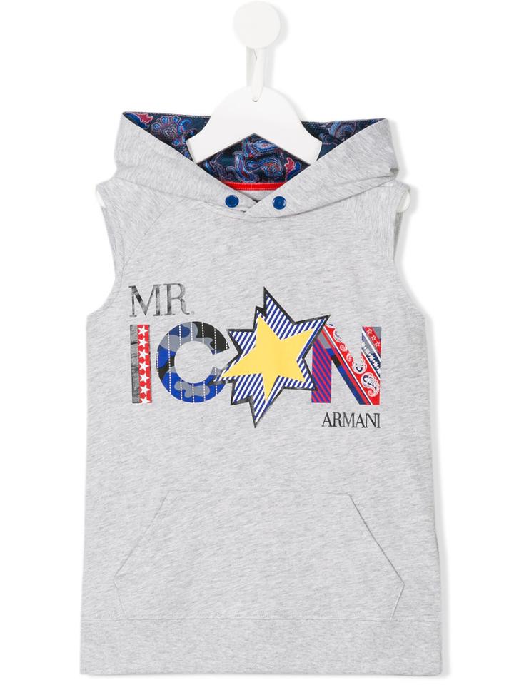 Armani Junior Mr Icon Print Hoody, Boy's, Size: 6 Yrs, Grey