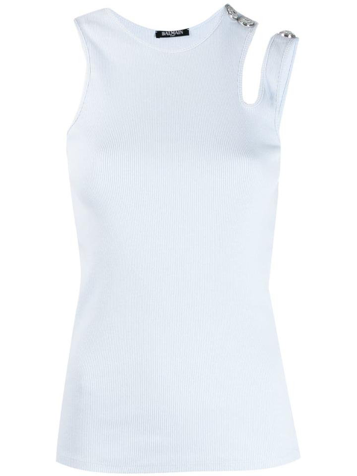 Balmain Cutout Ribbed Top - Blue