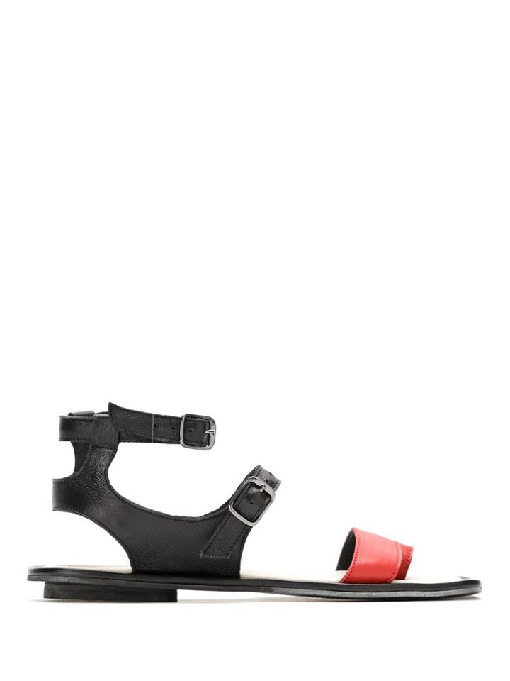 Mara Mac Double Buckles Leather Sandals - Black