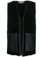 Mcq Alexander Mcqueen Leather Pocket Fur Long Vest - Black