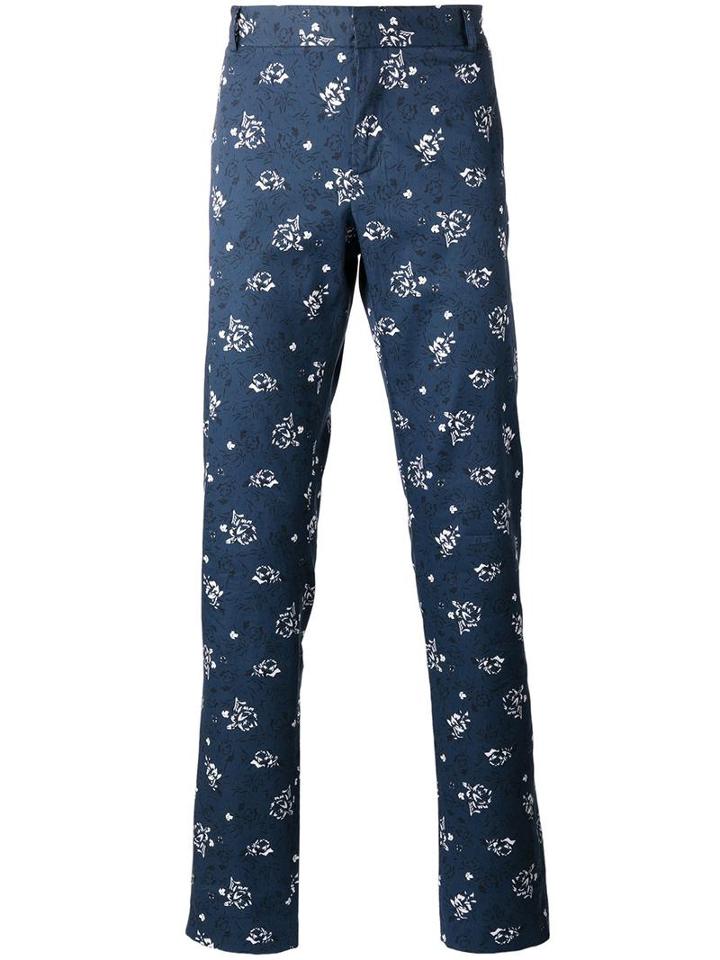 Paul & Joe Floral Print Trousers, Men's, Size: Small, Blue, Wool