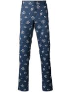 Paul & Joe Floral Print Trousers, Men's, Size: Small, Blue, Wool
