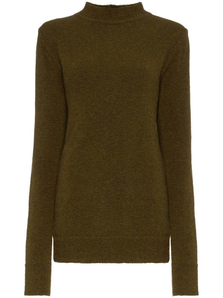 Rick Owens Crew Neck Cutout Knitted Wool Blend Sweater - Green