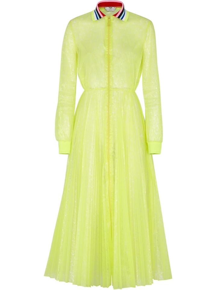 Fendi Pleated Shirt Dress - Yellow
