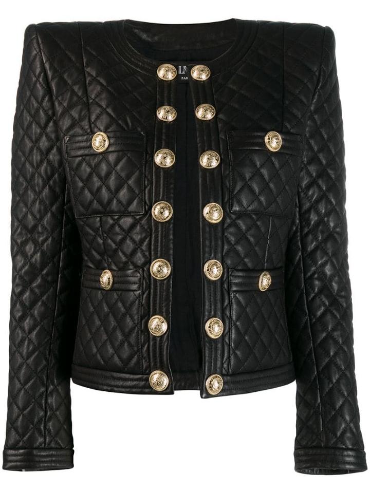 Balmain Quilted Leather Jacket - Black