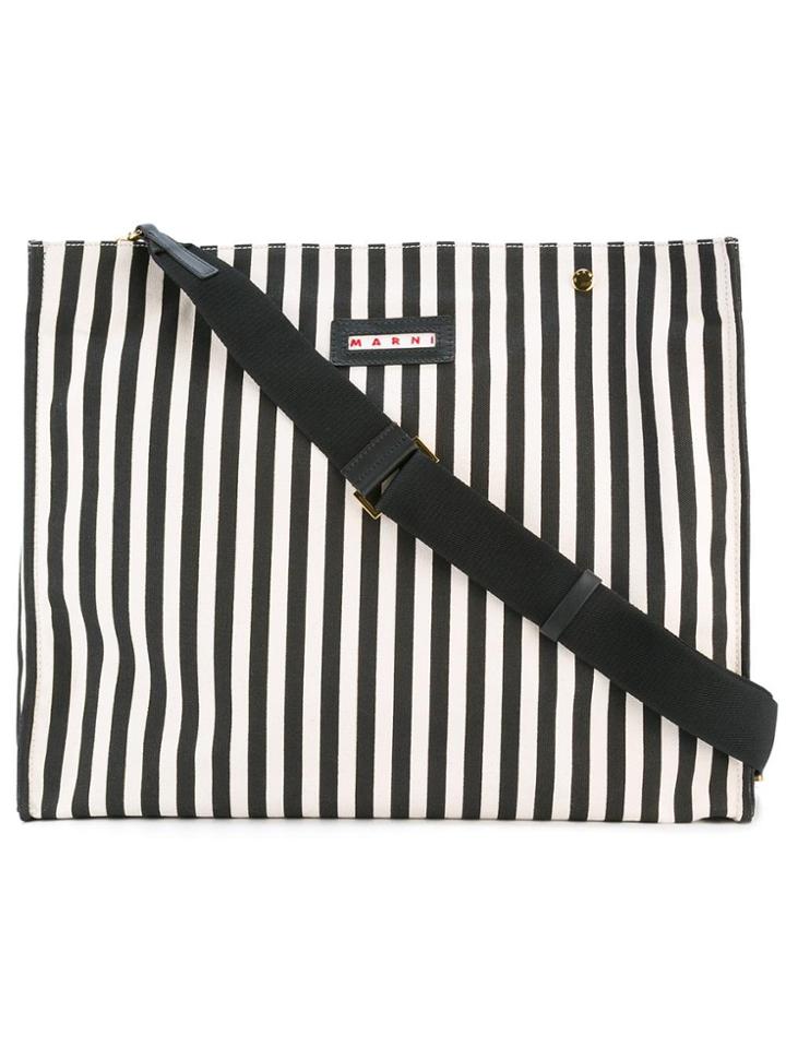 Marni Voile Striped Shopper Tote - Black