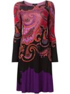 Etro - Paisley Print Shift Dress - Women - Wool - 40, Pink/purple, Wool