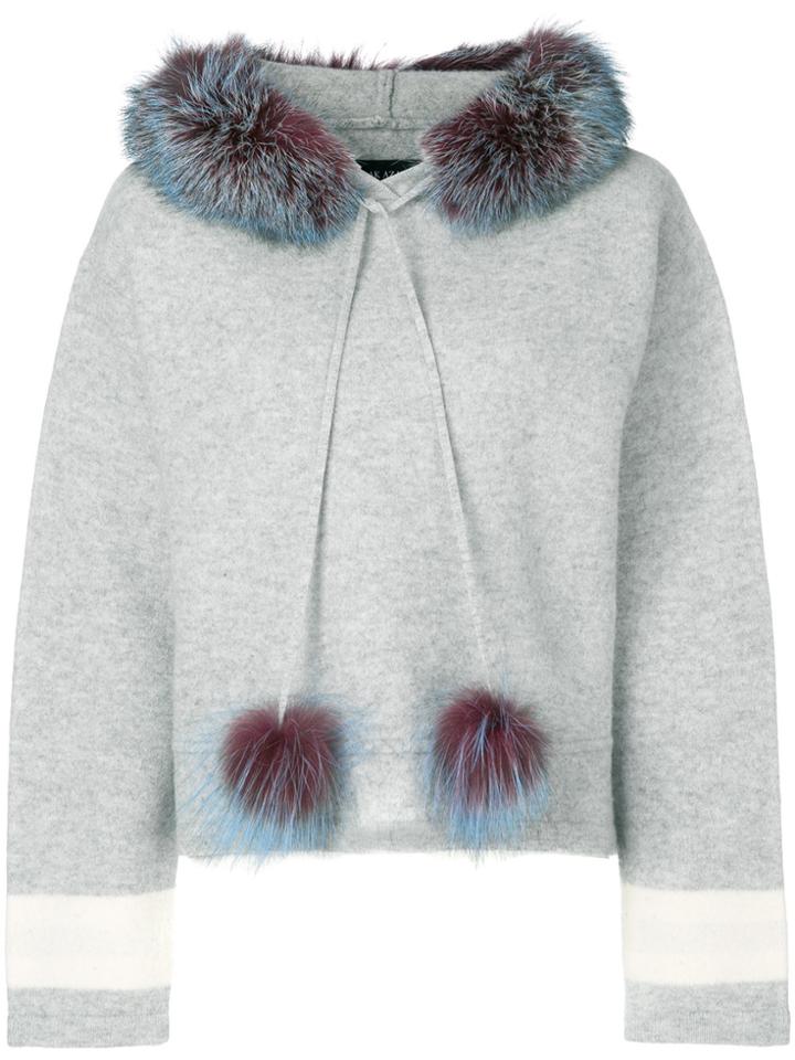 Izaak Azanei Cropped Pom Pom Hoodie - Grey