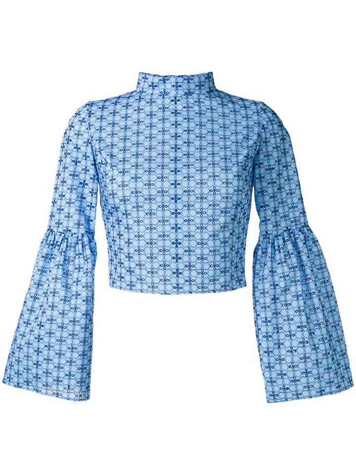 Daizy Shely Bell Sleeve Top, Women's, Size: 38, Blue, Cotton