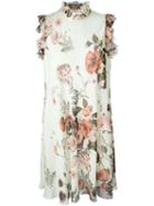 Giambattista Valli Floral Print Ruffle Neck And Sleeve Shift Dress